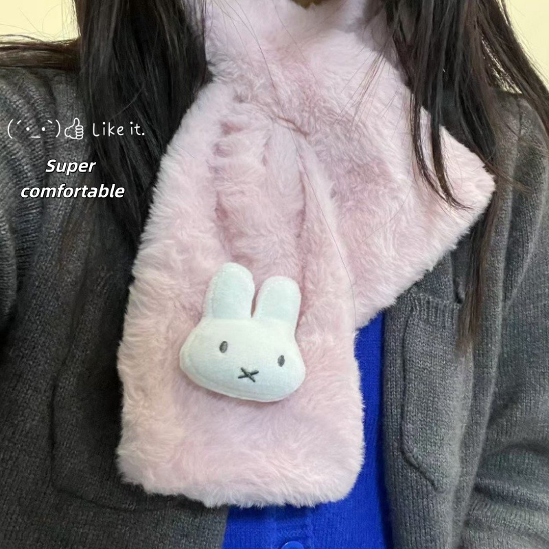 Winter Clothing Items - ผ้าพันคอสีขาวลายมิฟฟี่ | ผ้าพันคออเนกประสงค์สำหรับฤดูใบไม้ร่วง/ฤดูหนาว | น่ารักและอบอุ่น