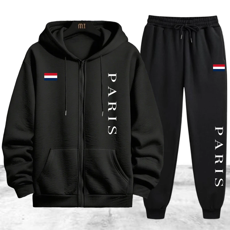 Winter Clothing Items - ชุดวอร์มผู้ชาย Paris Printing เสื้อฮู้ดซิปแบบลำลอง เสื้อโค้ทสำหรับกีฬาและวิ่งจ๊อกกิ้งในชีวิตประจำวัน เสื้อผ้าฤดูใบไม้ร่วงและฤดูหนาว