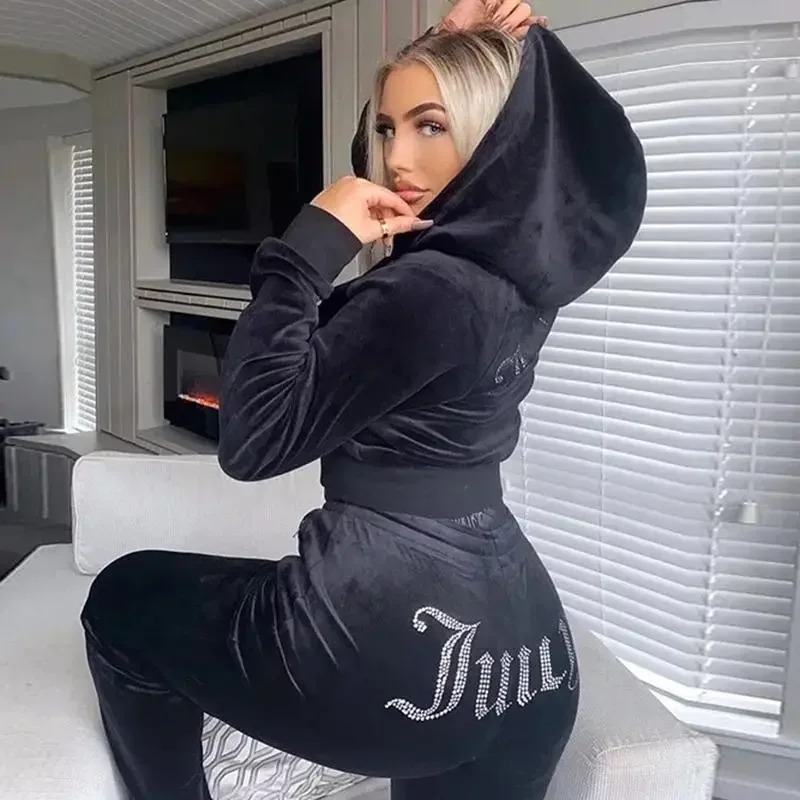 Winter Clothing Items - 2025 ใหม่ฤดูหนาว Juicy Coutoure ผู้หญิงกํามะหยี่เพชรแขนยาวกางเกง Hoodie