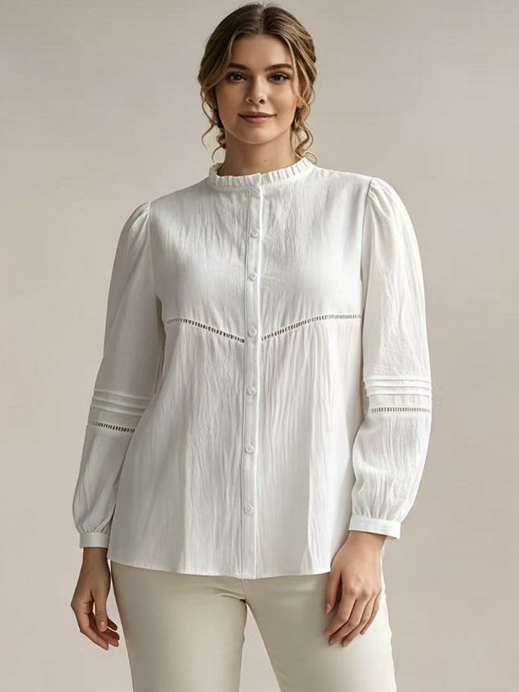 Winter Clothing For Plus Size Women - เสื้อเชิ้ตสีขาวแฟชั่นฤดูใบไม้ร่วงและฤดูใบไม้ผลิ ไซส์ใหญ่พิเศษ L-5XL คอโอ 3XL 4XL