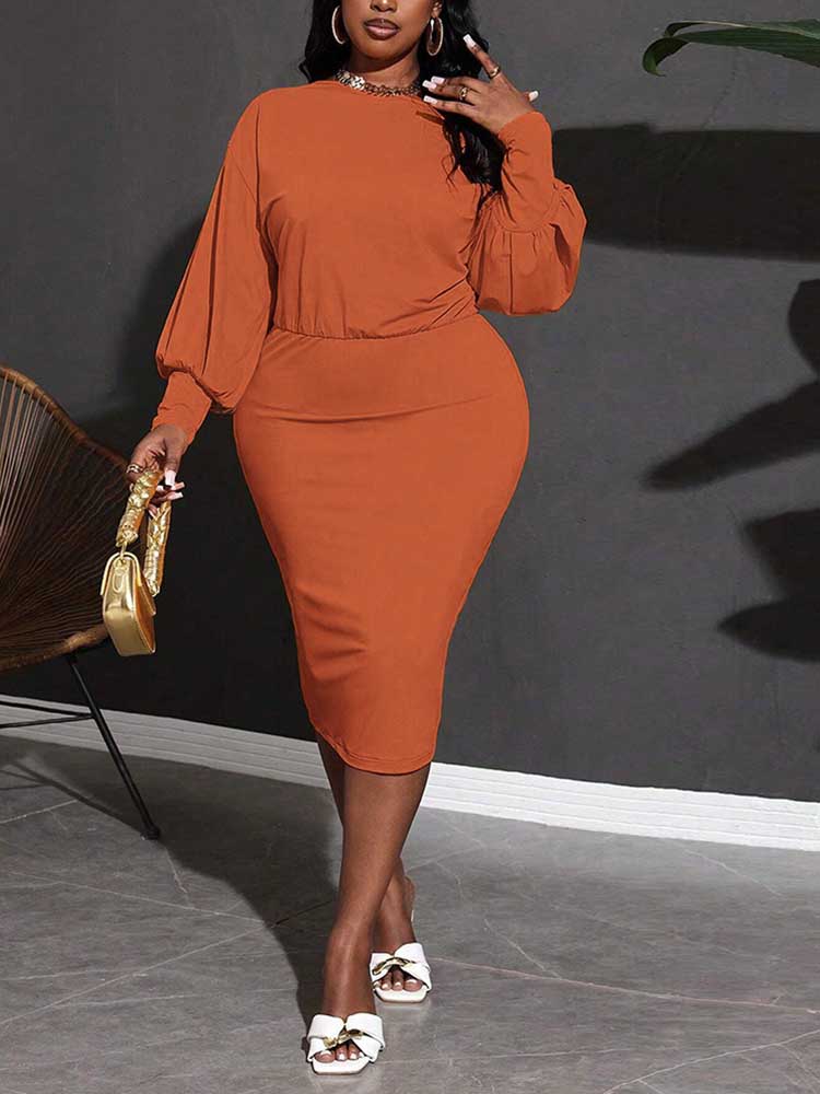 Winter Clothing For Plus Size Women - เดรสสำหรับผู้หญิงขนาดใหญ่พิเศษสำหรับฤดูใบไม้ร่วงและฤดูหนาวเดรสออกไปข้างนอกเดรสชุดสุภาพสตรีทรงโค้งสีส้มล้วน