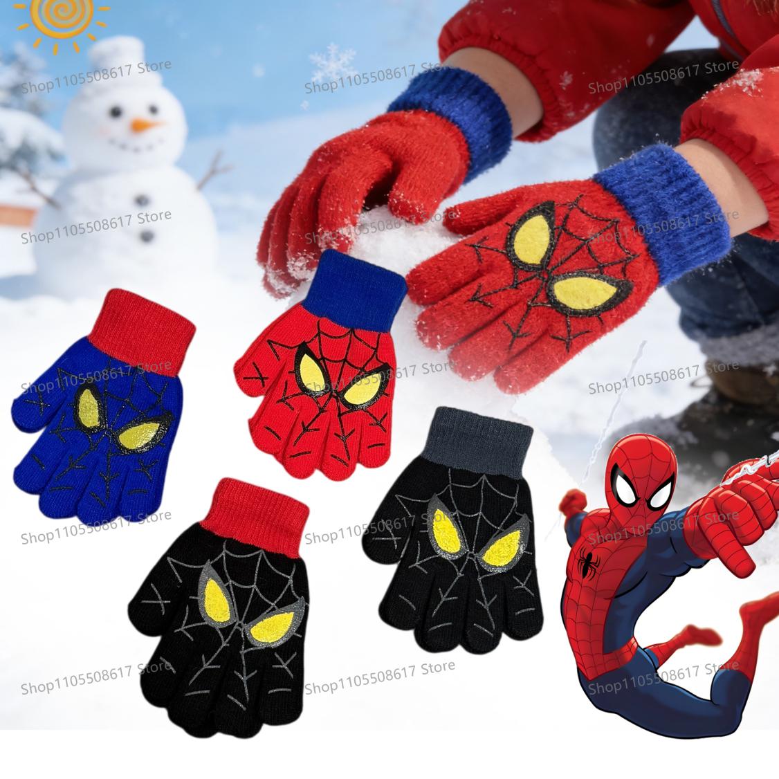 Winter Clothing Items - ถุงมือถักนิตติ้งลายการ์ตูนสไปเดอร์แมนสำหรับฤดูหนาวใหม่ นุ่ม อุ่น ใส่สบาย ถุงมือเต็มนิ้วสำหรับการใช้งานในชีวิตประจำวัน ของขวัญคริสต์มาส
