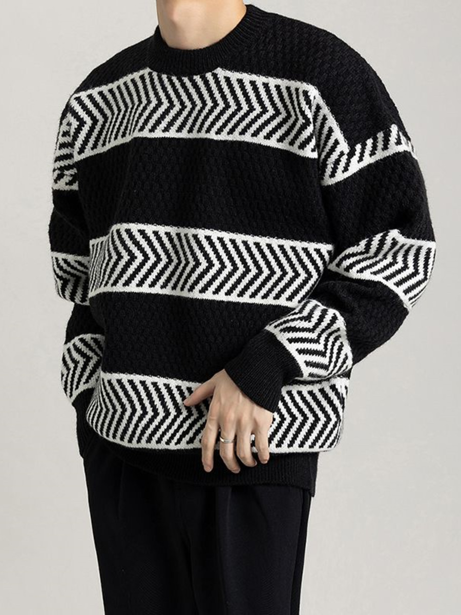 Winter Clothing Hong Kong - Casual หลวมลายเสื้อกันหนาว Contrasting สีถักผู้ชายฤดูใบไม้ร่วงฤดูหนาวเสื้อถักด้านล่างเสื้อหลวมถักเสื้อผ้า