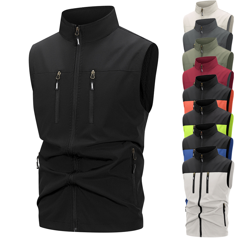 Winter Clothing Items - เสื้อกั๊ก Softshell น้ําหนักเบาของผู้ชายพร้อมกระเป๋าซิปเสื้อแขนกุดกันลมสําหรับเดินป่ากอล์ฟกลางแจ้ง Outwear Windbreaker