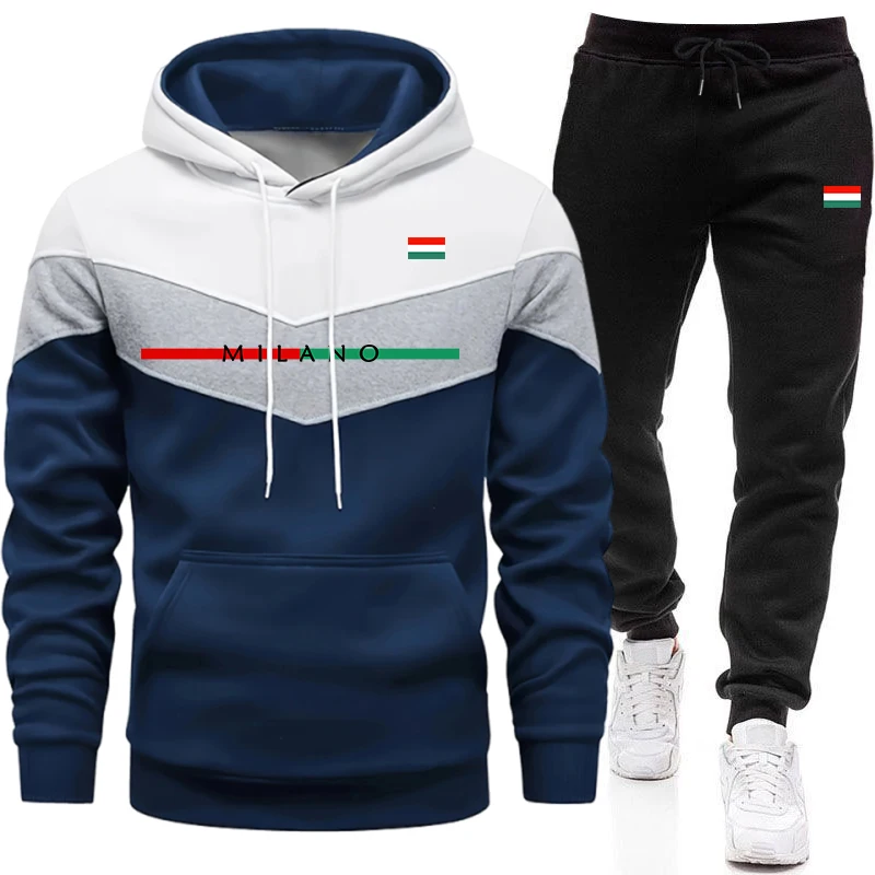 Winter Clothing Usa - ชุดวอร์มคุณภาพดีสำหรับผู้ชาย เสื้อสเวตเชิ้ตแบบลำลองสามสี ชุดออกกำลังกายกลางแจ้ง เสื้อฮู้ดเดี่ยว กางเกงขายาว สำหรับฤดูใบไม้ร่วงและฤดูหนาว